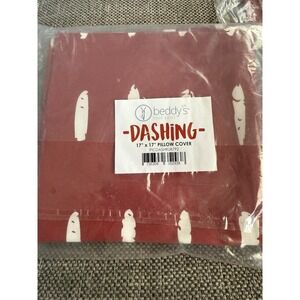 Beddy's Dashing  17" x 17" Pillow Cover Square Red White Pattern NEW & SEALED!